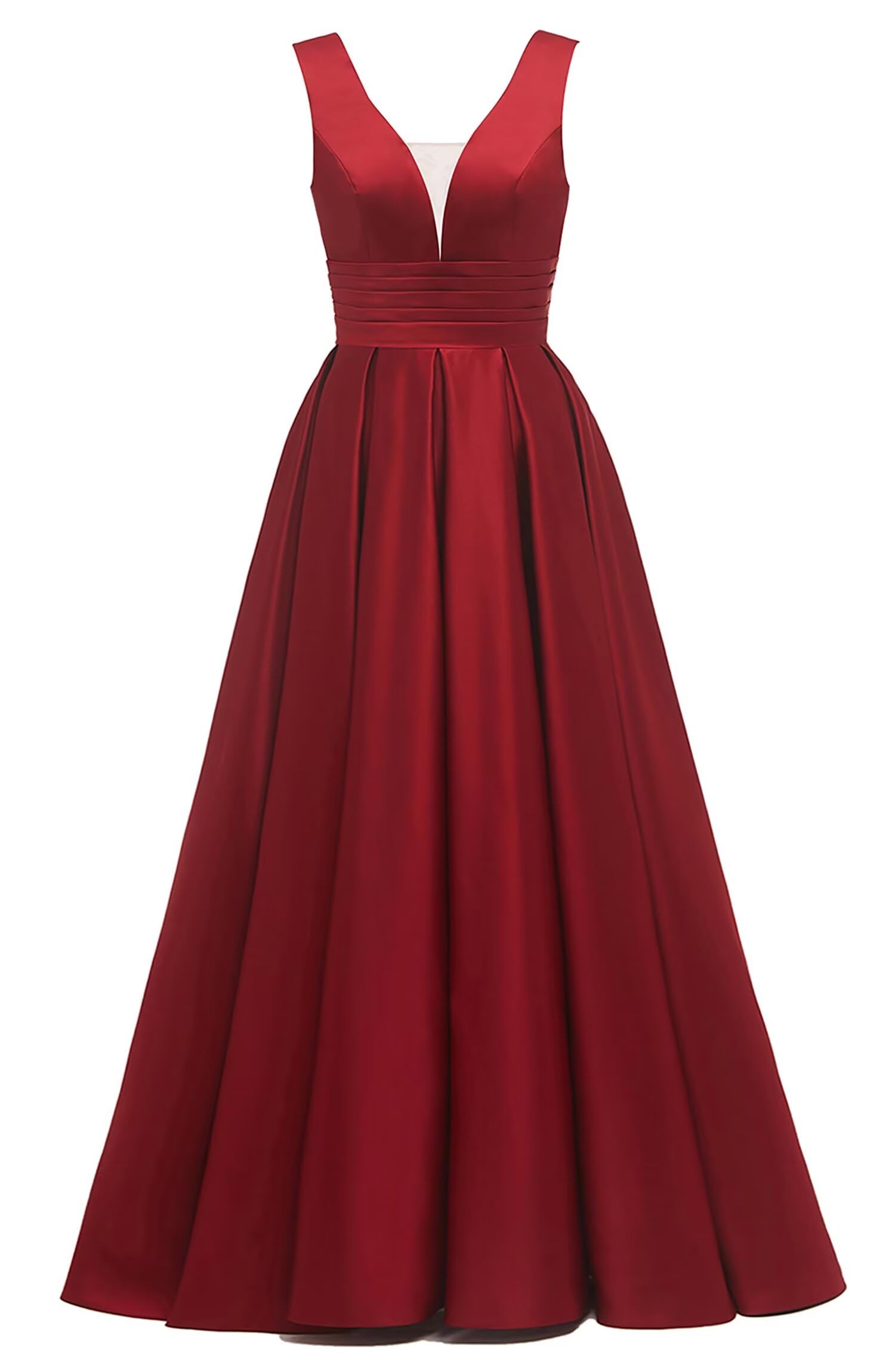 Glitter Satin Prom Dresses for Women Long V Neck A-Line Pleated Formal Evening Party Gowns with Pockets
