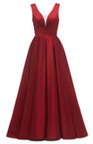 Glitter Satin Prom Dresses for Women Long V Neck A-Line Pleated Formal Evening Party Gowns with Pockets