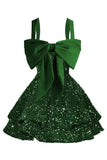 Sparkly Tiered Sequin Flower Girl Dress Spaghetti Straps Short Birthday Pageant Formal Mini Dresses