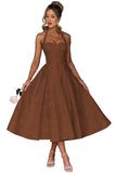 Jacquard Satin Prom Dresses for Women Vintage A-Line Midi Halter Sweetheart Formal Evening Party Gowns with Pockets