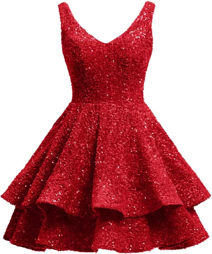 Short 2026 Sparkly Sequin Homecoming Dress for Teen Tiered Corset Ball Prom Cocktail Party Gown for Women
