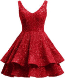 Short 2026 Sparkly Sequin Homecoming Dress for Teen Tiered Corset Ball Prom Cocktail Party Gown for Women