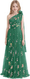 One Shoulder Long Tulle Junior Bridesmaid Dresses for Wedding Flower Girl Dress Formal Prom Gown