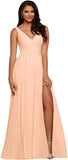 V Neck Chiffon Bridesmaid Dresses for Wedding 2027 Long Pleated Sleeveless Formal Prom Evening Gowns with Slit