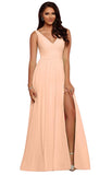 V Neck Chiffon Bridesmaid Dresses for Wedding 2027 Long Pleated Sleeveless Formal Prom Evening Gowns with Slit