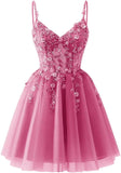 Lace Applique Tulle Homecoming Dresses for Teens Sparkly 3D Flower Short Prom Dress Sequin Quinceanera DAMA Dress