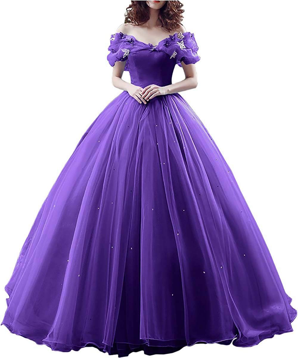 Tulle Ball Gown Cinderella's Off Shoulder Quinceanera Dress Wedding Dresses Evening Formal Gown