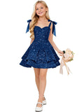 Sparkly Sequin Flower Girl Dress Tiered Cute Bow Spaghetti Straps Sweetheart Toddler Formal Dresses 2026