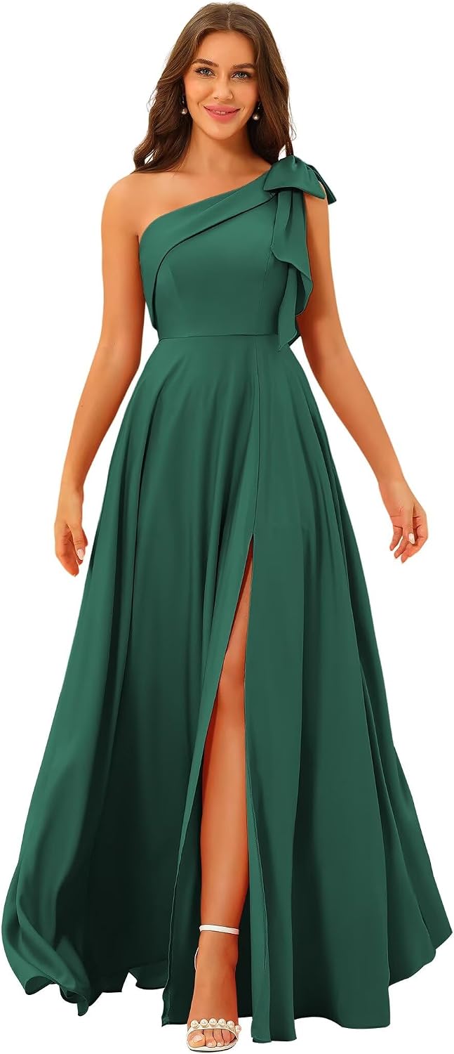 One Shoulder Bridesmaid Dresses Long for Women Satin Formal Gown Wedding Guest Dress
