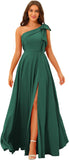 One Shoulder Bridesmaid Dresses Long for Women Satin Formal Gown Wedding Guest Dress