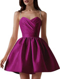 Satin Homecoming Dresses for Teens Spaghetti Straps Short Prom Dress A-Line Cocktail Wedding Guest Dress