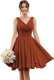 Double V Neck Short Bridesmaid Dresses for Women 2025 Chiffon A Line Formal Evening Gowns with Pockets