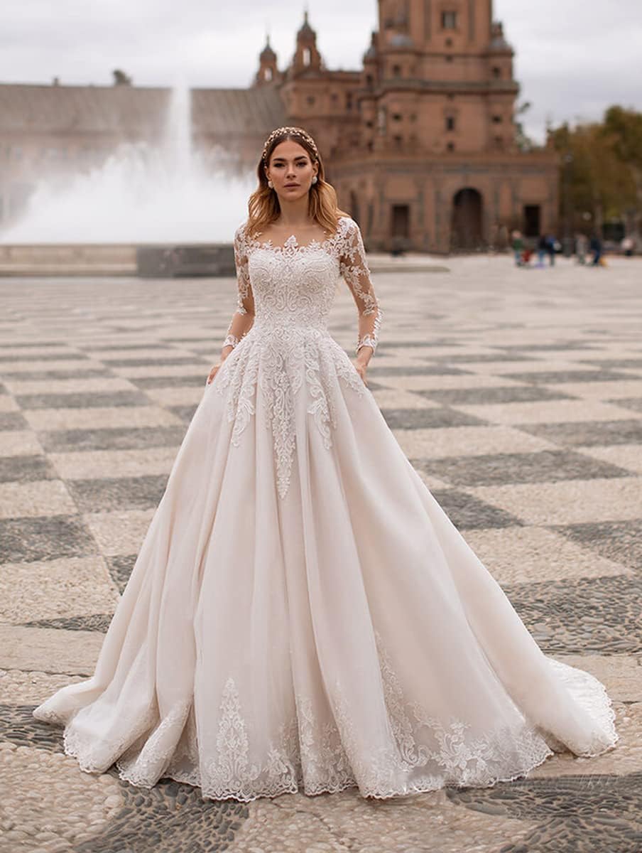 Women's Elegant Lace Beach Wedding Dresses for Bride 2025 with Sleeves Wedding Bridal Gowns