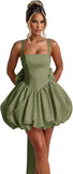 Puffy Satin Homecoming Dresses Mini A-line Short Prom Dress with Bow Cocktail Party Gown