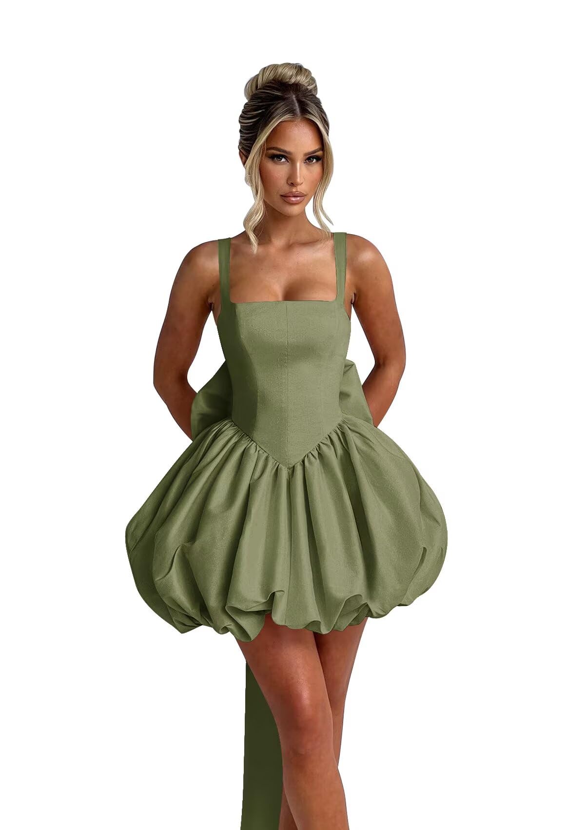Puffy Satin Homecoming Dresses Mini A-line Short Prom Dress with Bow Cocktail Party Gown