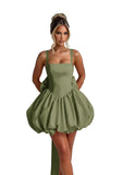 Puffy Satin Homecoming Dresses Mini A-line Short Prom Dress with Bow Cocktail Party Gown