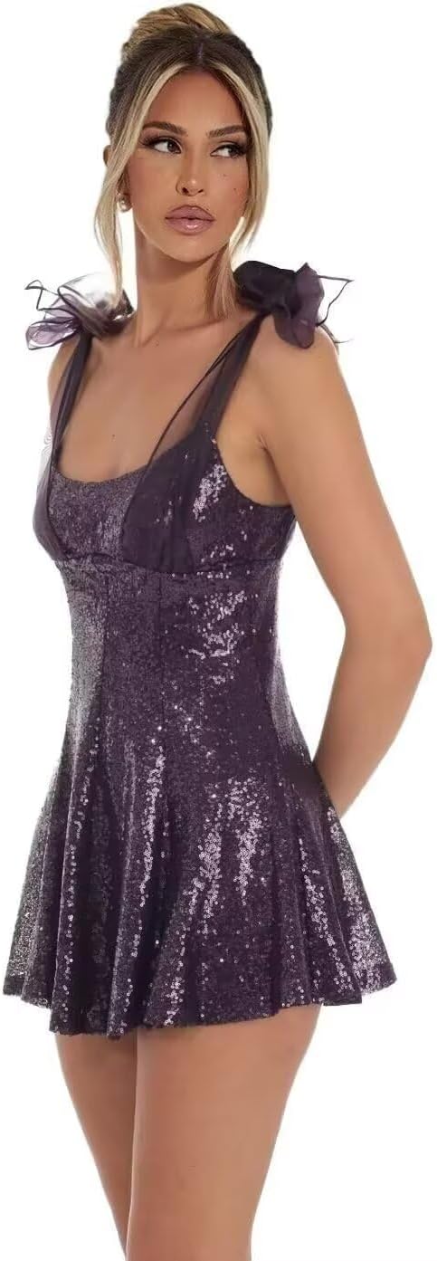 Sparkly Sequin Homecoming Dresses for Teens 2027 Spaghetti Strap Short Prom Dress with Bow Glitter Tulle Cocktail Party Gown