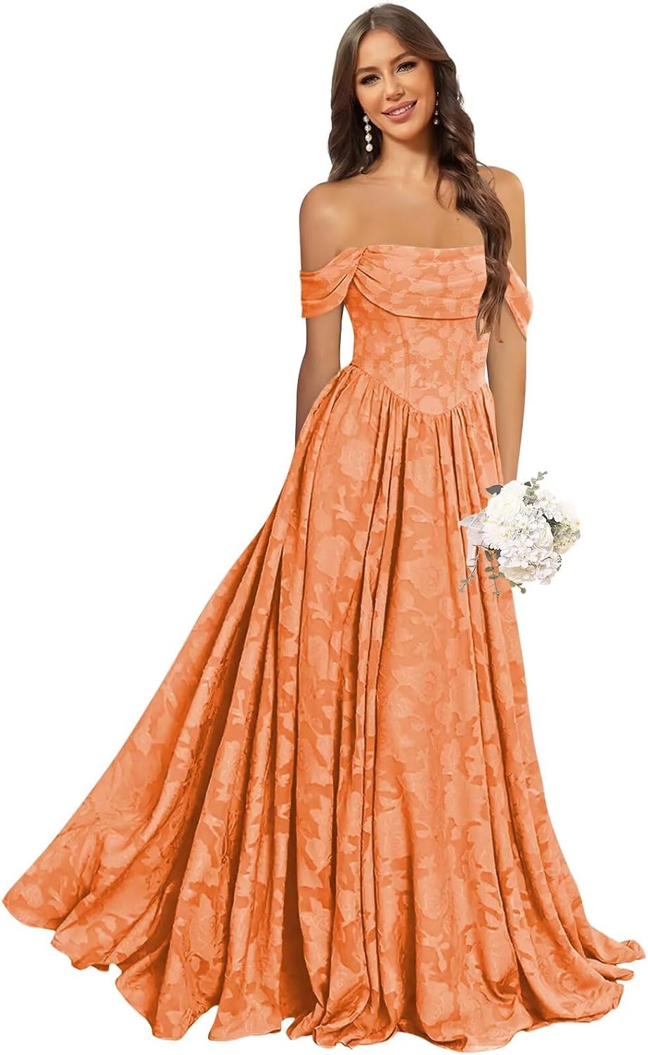 Jacquard Chiffon Bridesmaid Dresses Long Off The Shoulder Formal Evening Dress for Women