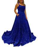 Kingbridal Gowns Spaghetti Straps Prom Dresses Long for Women 2026 A Line Sequin Satin Formal Evening Party Ball Gowns with Slit