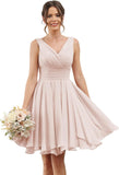 Double V Neck Short Bridesmaid Dresses for Women 2025 Chiffon A Line Formal Evening Gowns with Pockets