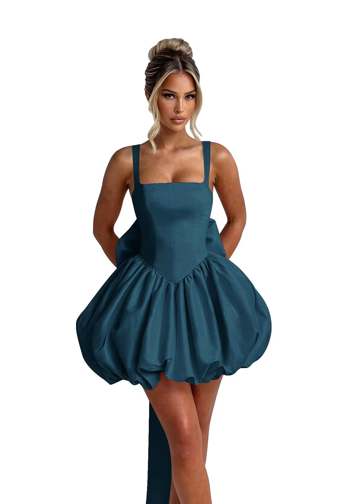 Puffy Satin Homecoming Dresses Mini A-line Short Prom Dress with Bow Cocktail Party Gown