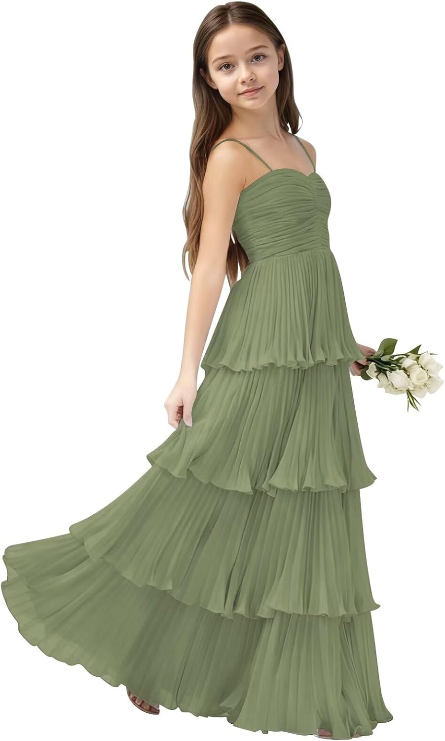 Chiffon Pleated Junior Bridesmaid Dress Princess Birthday Tiered Ruffle Prom Gown Wedding Long Flower Girl Dress