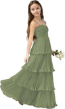 Chiffon Pleated Junior Bridesmaid Dress Princess Birthday Tiered Ruffle Prom Gown Wedding Long Flower Girl Dress
