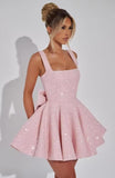 Sparkly Sequin Homecoming Dresses for Teens Short Prom Dress Square Neck Bow Formal Cocktail Gowns with Pockets