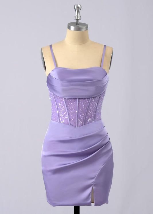 Satin Sparkly Sequin Homecoming Dresses for Teens Mermaid Mini Cocktail Party Prom Formal Dress