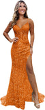 Sparkly Sequin Prom Dresses for Teens 2026 V Neck Glitter Applique Mermaid Formal Evening Gown with Slit