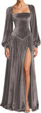 Kingbridal Gowns Long Sleeve Prom Dresses for Women 2027 Velvet Formal Dress with Slit Long A-line Evening Party Gowns