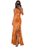 Sparkly Sequin Spaghetti Straps Prom Dresses 2026 Long Ruffles Pleated Formal Evening Dress with Slit