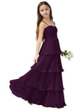 Chiffon Pleated Junior Bridesmaid Dress Princess Birthday Tiered Ruffle Prom Gown Wedding Long Flower Girl Dress
