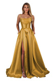 Satin Prom Dresses for Teens Long A-Line Cowl Neck Formal Evening Gown with Slit 2026 Maxi Ball Gowns
