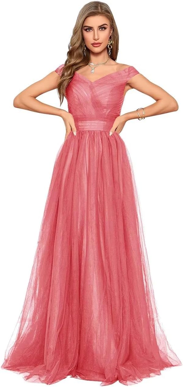 Schulterfreies Ballkleid, langes Ballkleid für Damen, A-Linie, Herzausschnitt, mehrlagiges Tüllkleid für Hochzeit, Abendparty 