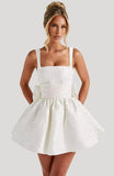 Jacquard Satin Homecoming Dresses for Teens Spaghetti Straps Short Prom Dress A-line Cocktail Party Gowns with Bow