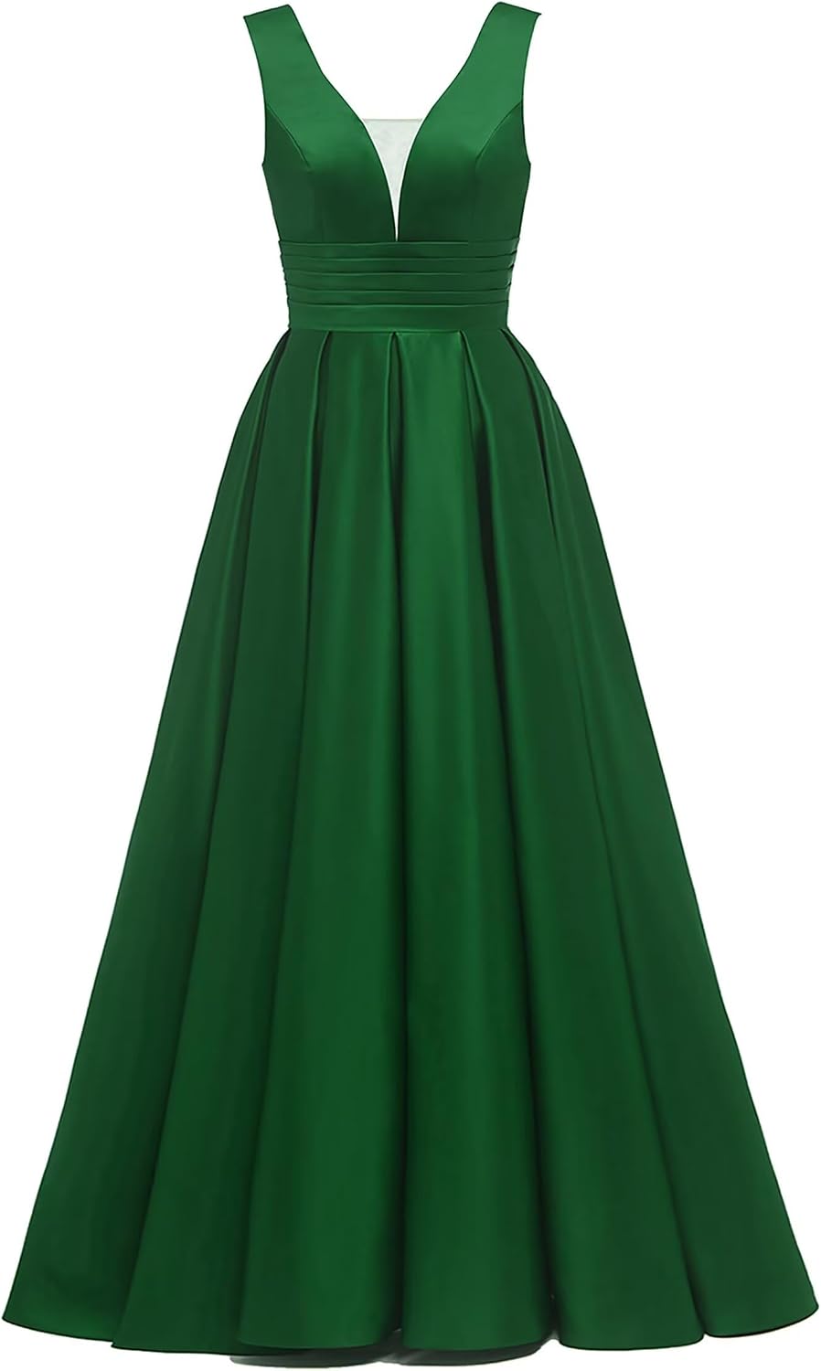 Glitter Satin Prom Dresses for Women Long V Neck A-Line Pleated Formal Evening Party Gowns with Pockets