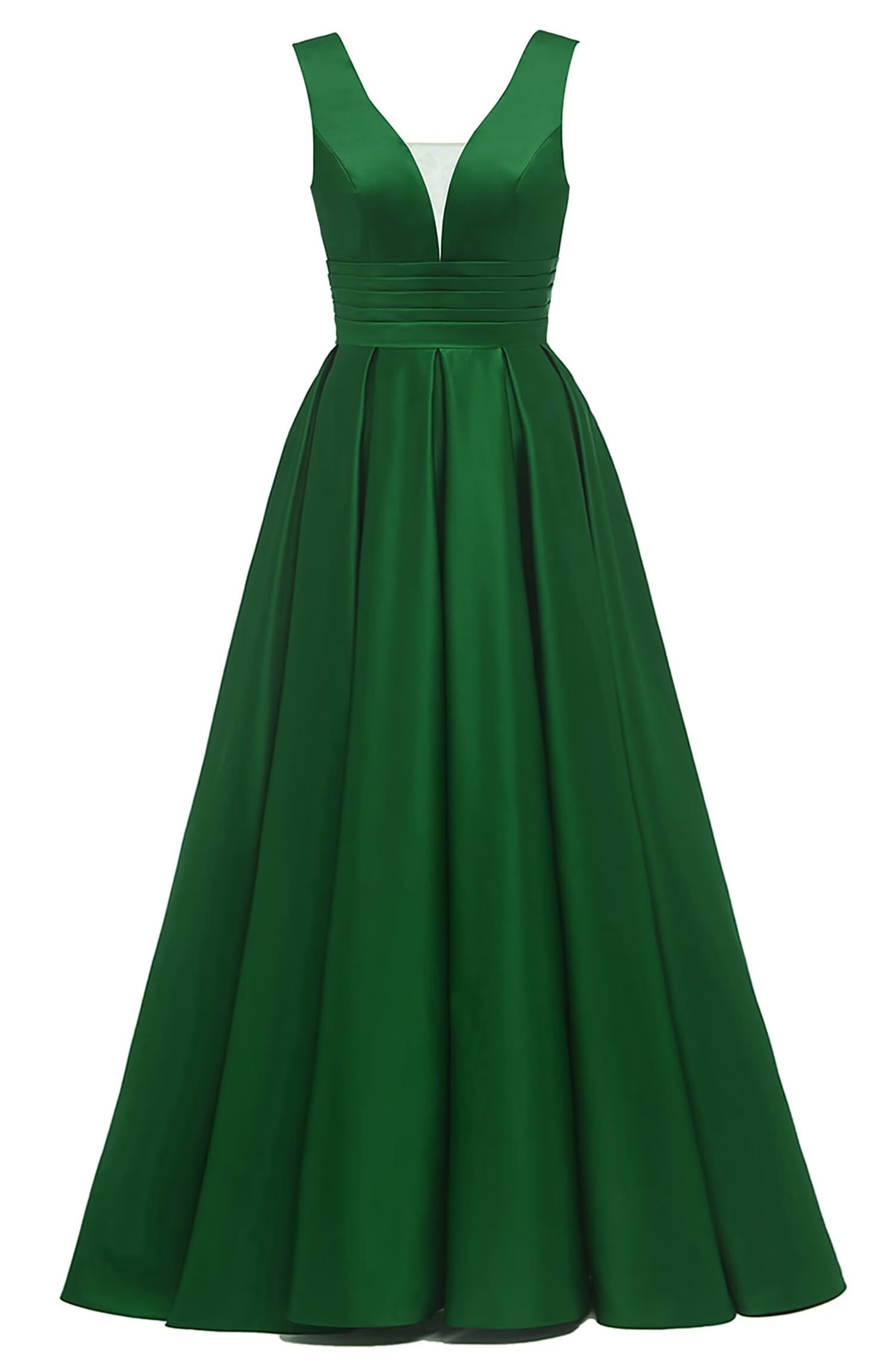 Glitter Satin Prom Dresses for Women Long V Neck A-Line Pleated Formal Evening Party Gowns with Pockets