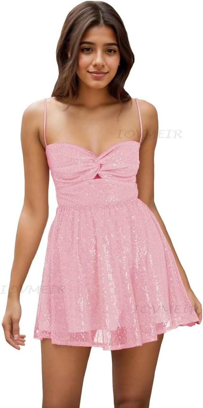 Spaghetti Straps Sequin Homecoming Dresses for Teens 2027 Short Sequin Dresses Mini Formal Cocktail Gown