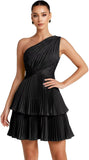 One Shoulder Satin Homecoming Dresses for Teens 2026 Short A-line Prom Dress Pleated Tiered Cocktail Party Gowns