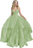 Women's Sparkly Tulle Prom Dress 2023 Long Ball Gown Spaghetti Straps Quinceanera Dress
