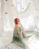 Kingbridal Gowns Flower Embroidery Tulle Maternity Dresses for Photoshoot Long Puffy Sleeve Off Shoulder Pregnancy Baby Shower Dress