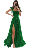 Tulle Prom Dresses with Slit Spaghetti Straps A Line Maxi Long Formal Dress