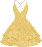 Vestidos de fiesta cortos con lentejuelas brillantes para adolescentes, sexy, con tirantes finos, vestido de fiesta, vestido de cóctel con cuello halter 