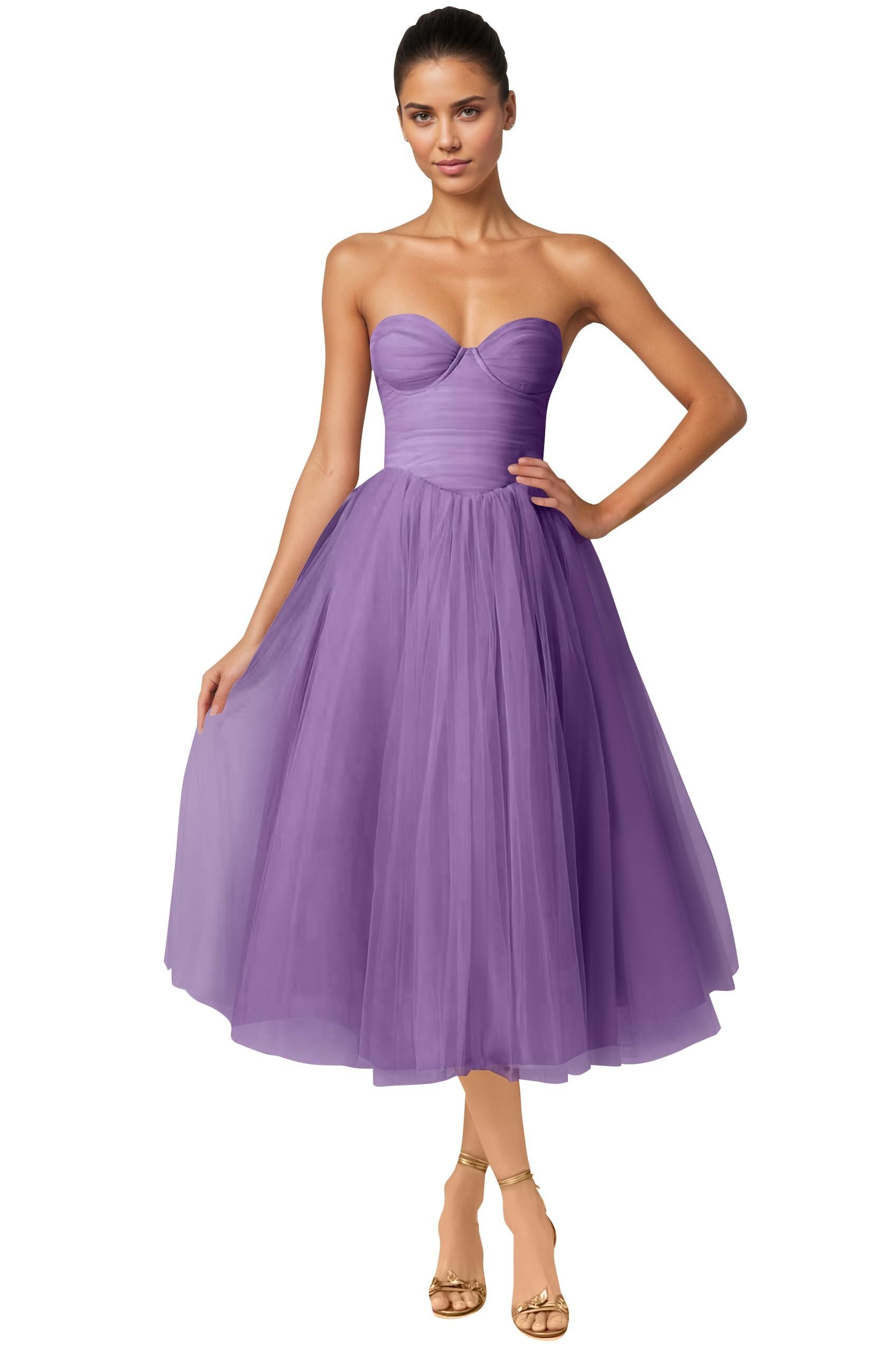 Strapless Prom Dresses Sweetheart Tulle Ball Gowns Corset Short Homecoming Dresses Pleated Lace-up Evening Dresses