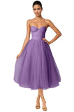 Strapless Prom Dresses Sweetheart Tulle Ball Gowns Corset Short Homecoming Dresses Pleated Lace-up Evening Dresses
