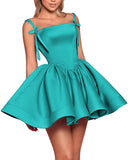 Satin Homecoming Dresses for Teens 2027 Spaghetti Straps Square Neck A-line Short Prom Dresses with Pockets