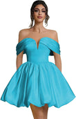 Off Shoulder Satin Homecoming Dresses Teens Short Bubble Dress A Line Mini Cocktail Party Gown