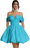 Off Shoulder Satin Homecoming Dresses Teens Short Bubble Dress A Line Mini Cocktail Party Gown
