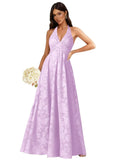 Floral Lace Bridesmaid Dresses for Women Long V Neck A-Line Open Back Halter Formal Evening Gown